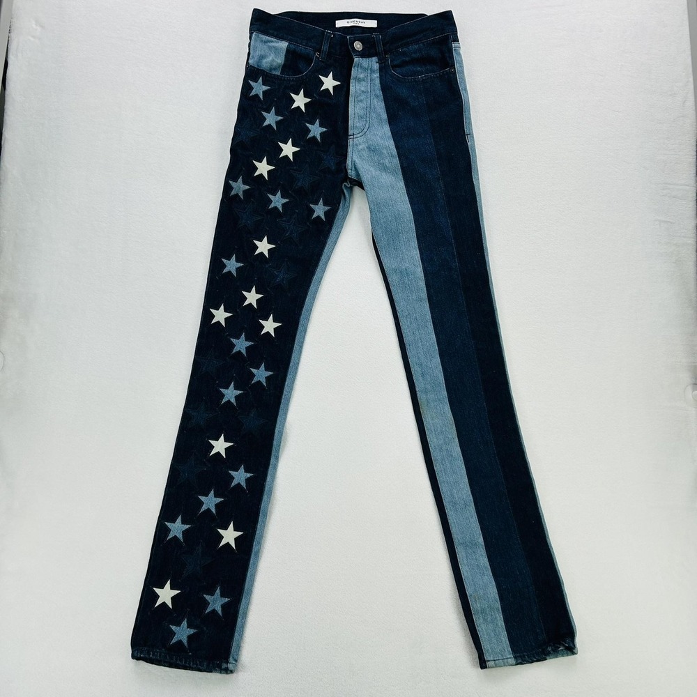 Givenchy Jeans Mens 28x32 Blue Slim Straight Stars Flag USA Denim 16J 0957 472